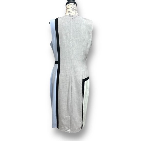 Calvin Klein 10 Gray Blue Sheath Midi Dress Office Career Retro Mod Colorblock - Picture 4 of 10